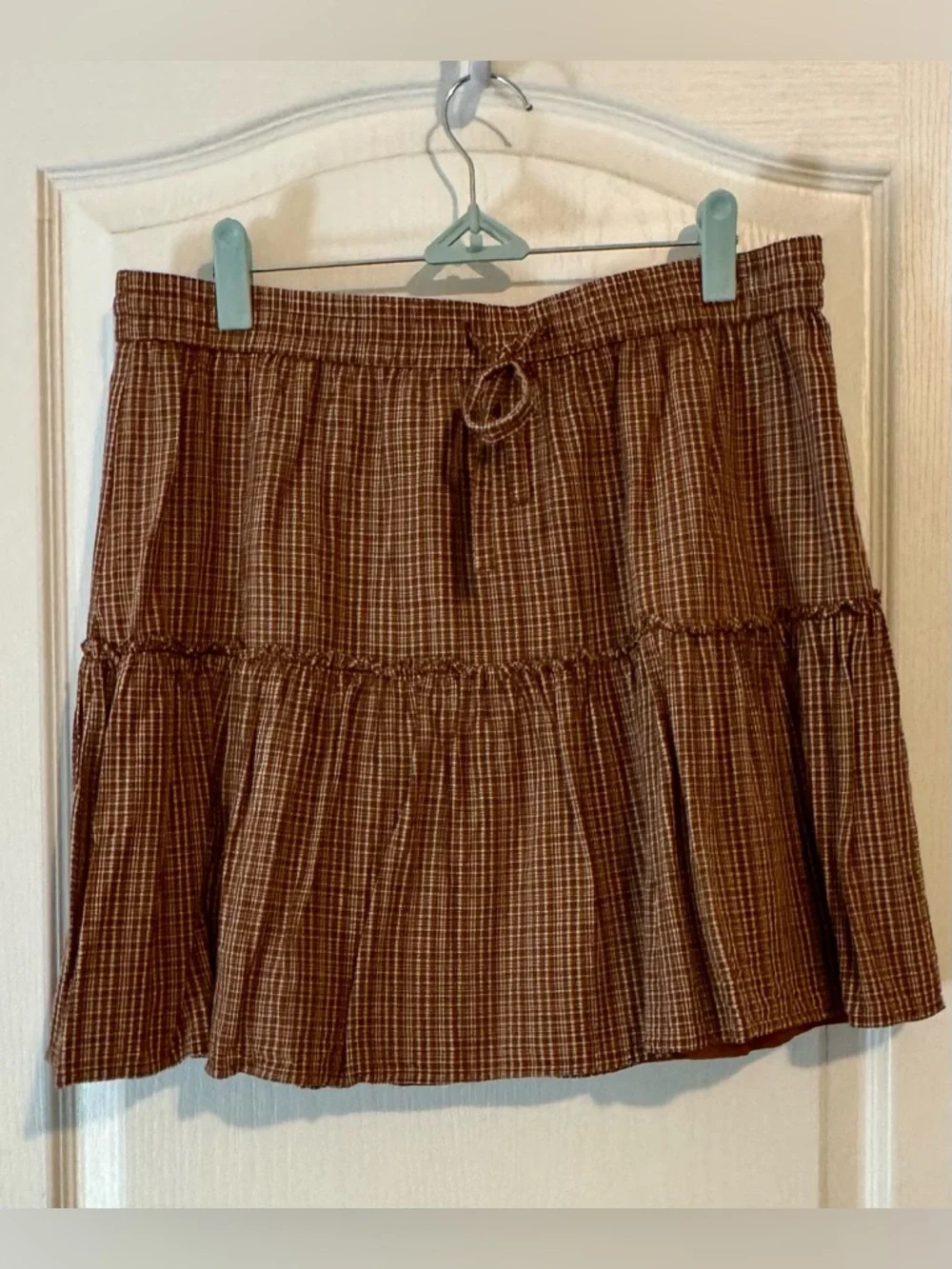 LOFT Brown Plaid Tiered A-Line Skirt - Picture 1 of 3